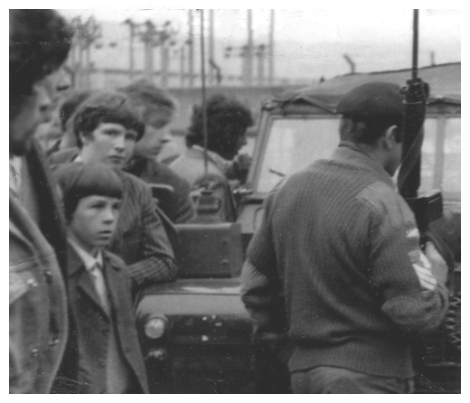 Newry gaels block the British Army from entering Pairc An Iuir in a search for arms and explosives in the 1970's.
